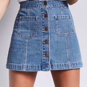 Button front denim skirt